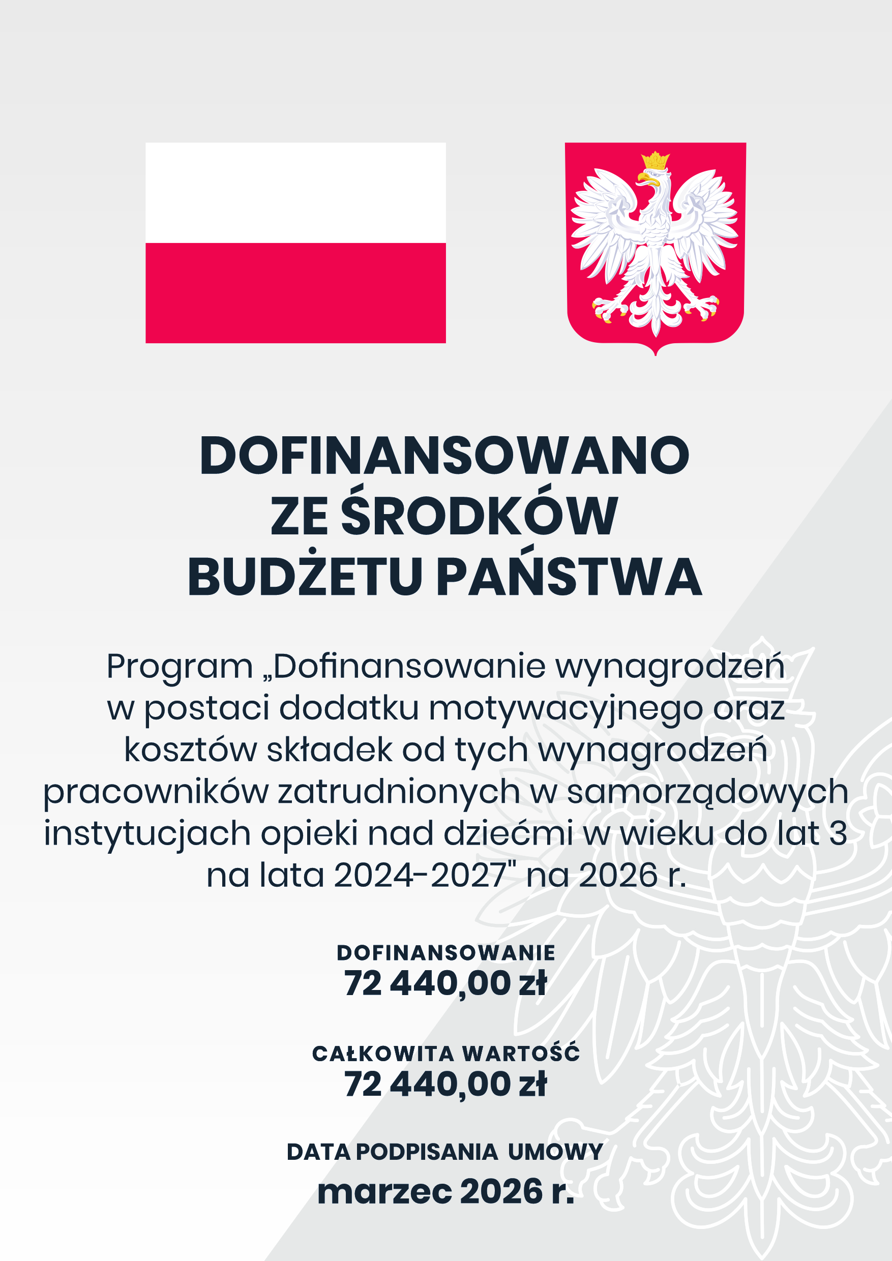 Program "Dofinansowanie wynagrodzeń w postaci dodatku motywacyjnego oraz kosztów składek od tych wynagrodzeń pracowników zatrudnionych w samorządowych instytucjach opieki nad dziećmi w wieku do lat 3 na lata 2024–2027" na 2026 r. 