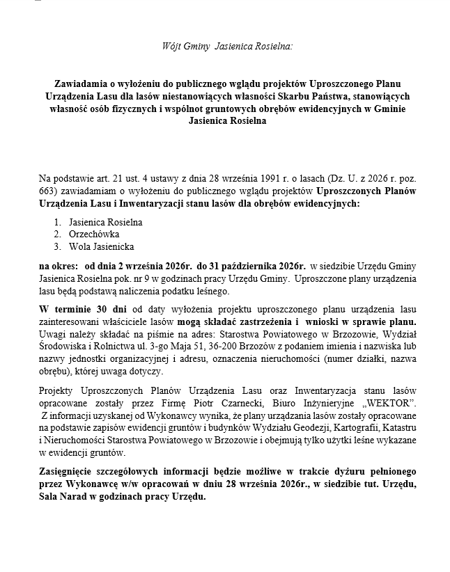 Informacja dla Mieszkańców 
