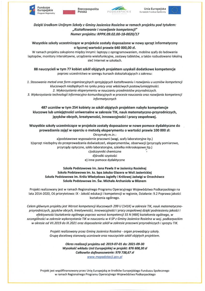 Projekt "Kształtowanie i rozwijanie kompetencji"