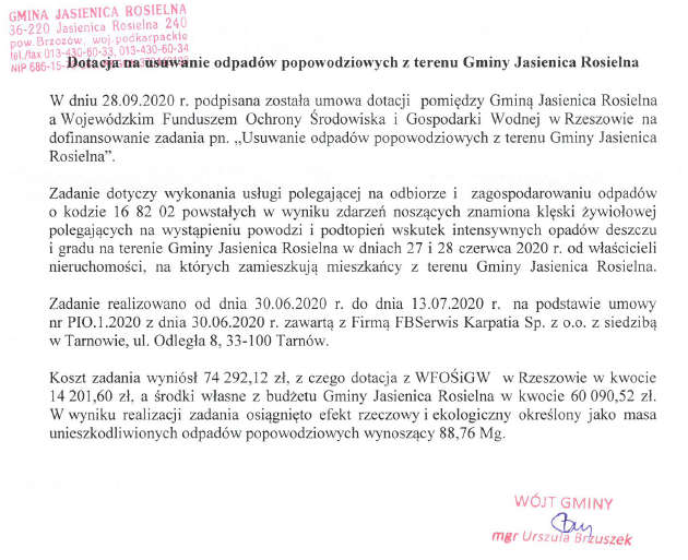 Dotacja na usuwanie odpadów popowodziowych