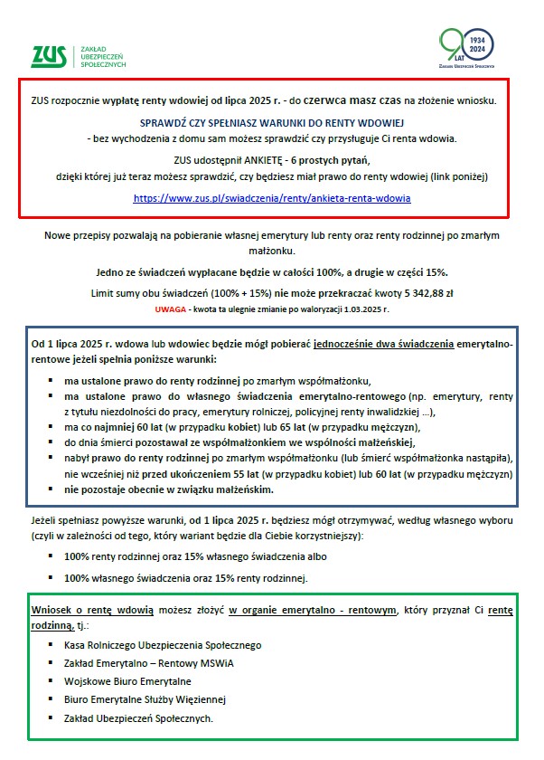 "Renta wdowia" - wnioski od stycznia 2025 r. Jakie warunki należy spełniać?