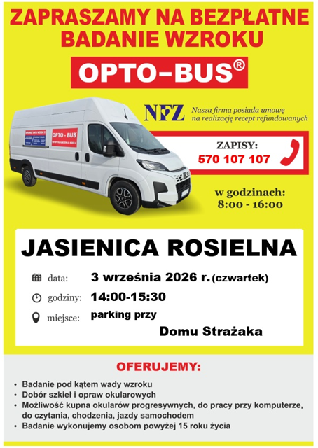 Zaproszenie na bezpłatne badanie wzroku OPTO - BUS 