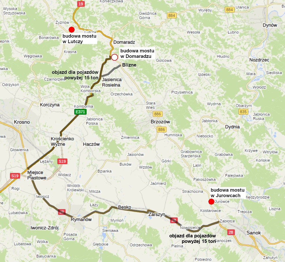 Uwaga! Zamknięta droga w stronę Brzozowa