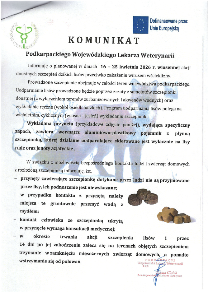 Komunikat Podkarpackiego Wojewódźkiego Lekarza Weterynarii