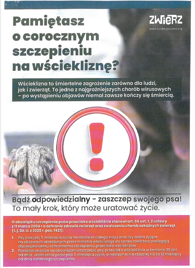 Obowiązkowe szczepienie psów przeciwko wściekliźnie!
