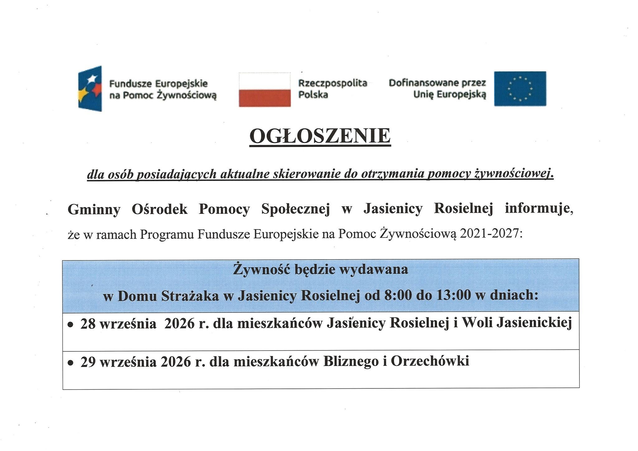 Pomoc żywnościowa dla potrzebujących